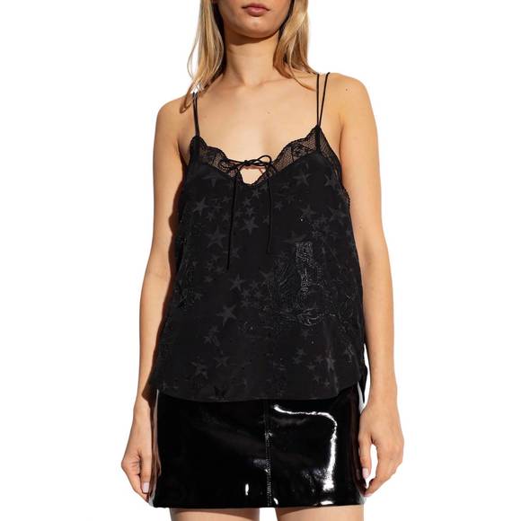 NEW ZADIG & VOLTAIRE capela jacquard stars strass camisole in noir - Picture 1 of 3